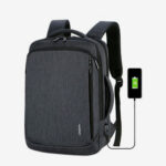 MEINAILI 023 Nylon Laptop Backpack With USB Charging Port 15.6″ – Black+hankerz