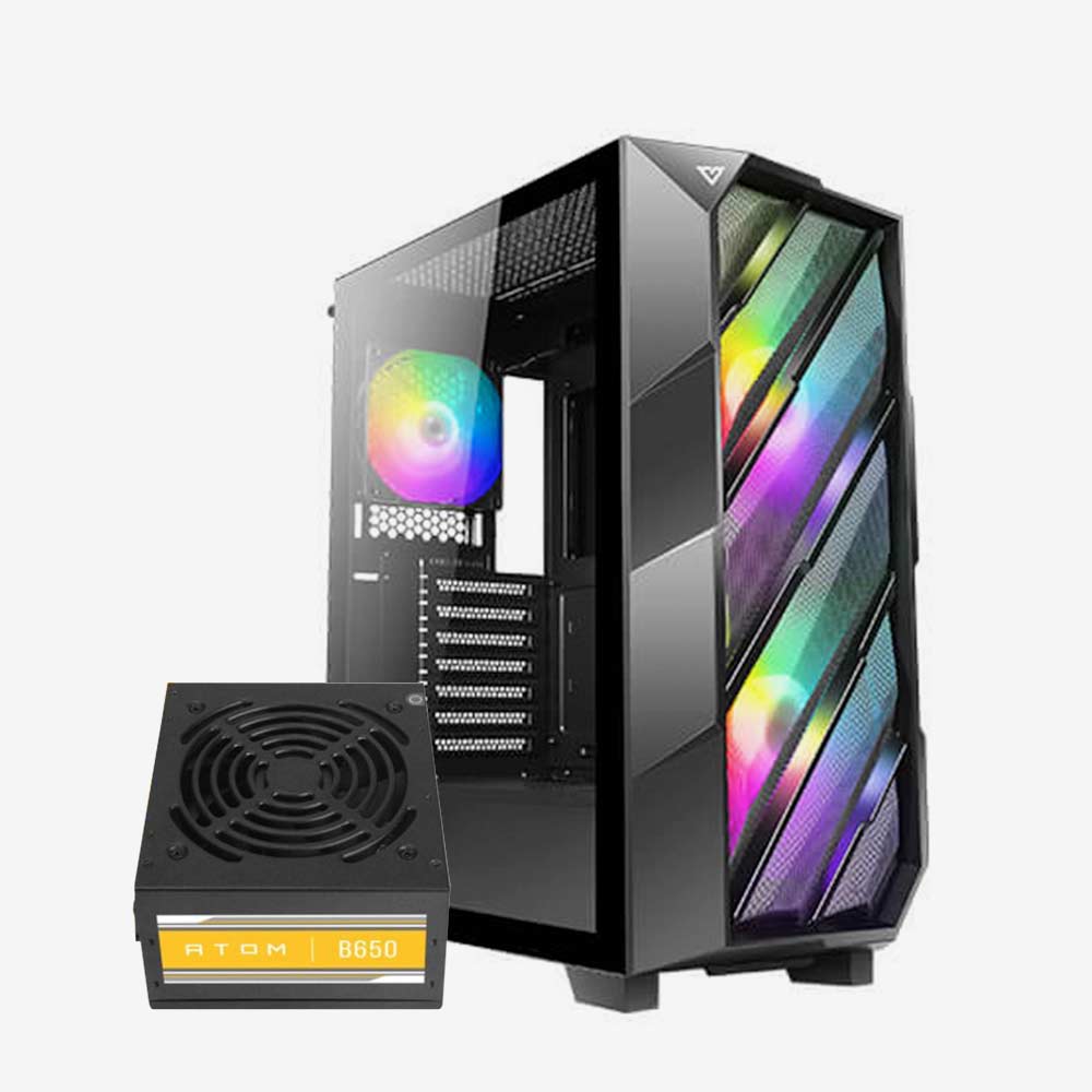 Antec NX700 3Fan ARGB (2*185M)(1*120M) + PSU Antec Atom B650 (Bronze Certified)