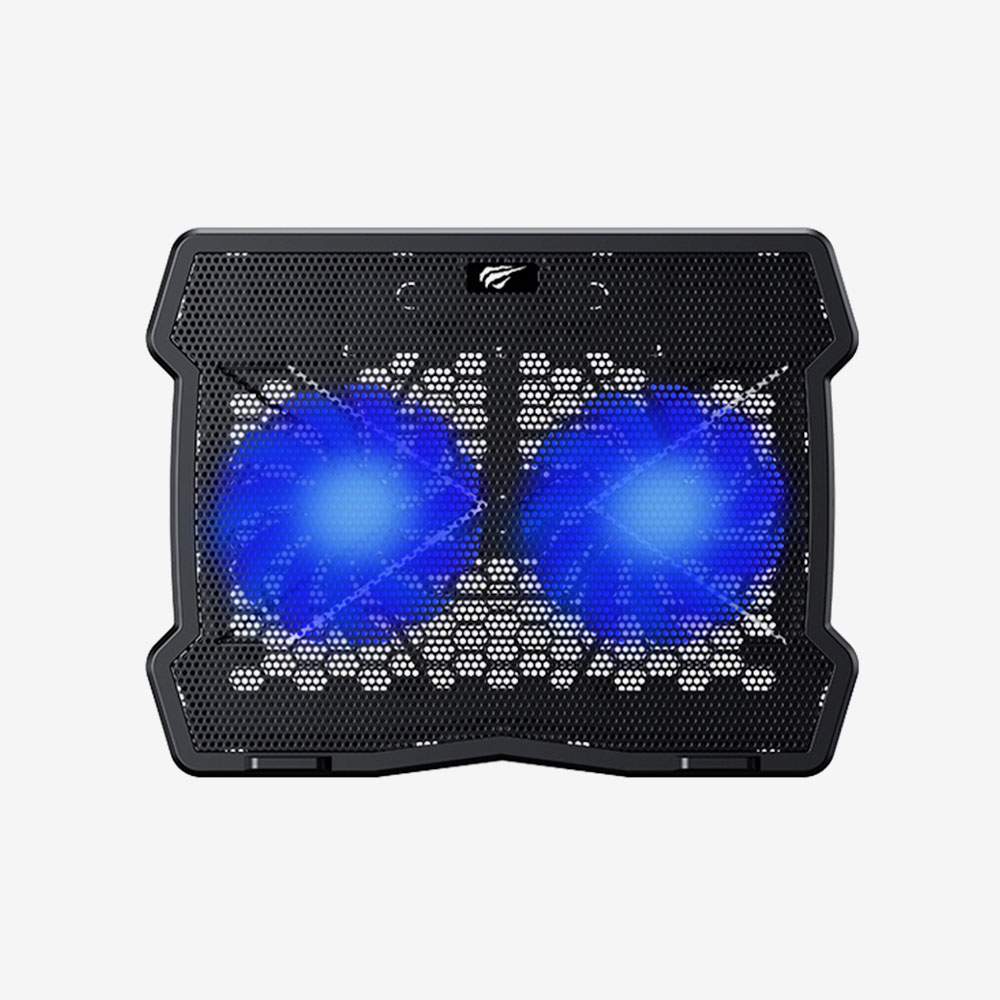 Havit F2075 Cooling Blue Led Light Laptop Pad , 2 Powerful Fans , 2 USB-A Charging -Black