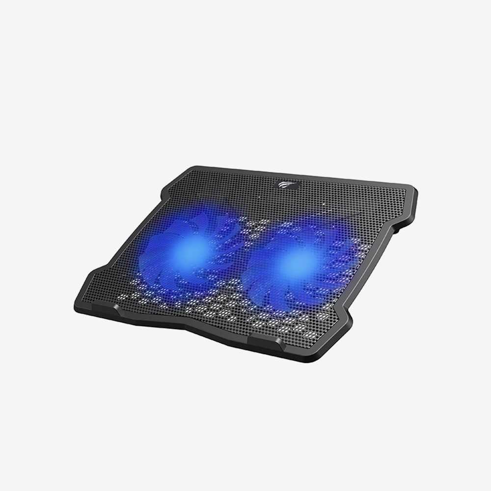 Havit F2075 Cooling Blue Led Light Laptop Pad , 2 Powerful Fans , 2 USB-A Charging -Black