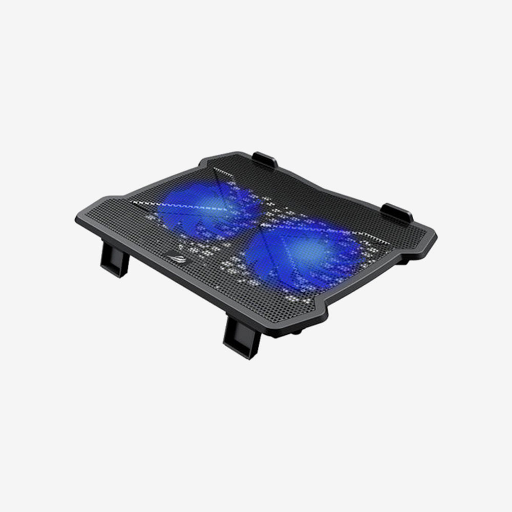 Havit F2075 Cooling Blue Led Light Laptop Pad , 2 Powerful Fans , 2 USB-A Charging -Black