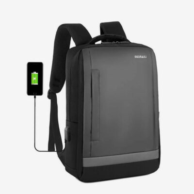 MEINAILI 1809 Nylon Business Waterproof Laptop Backpack USB Port Headphone Jack - Black/Grey